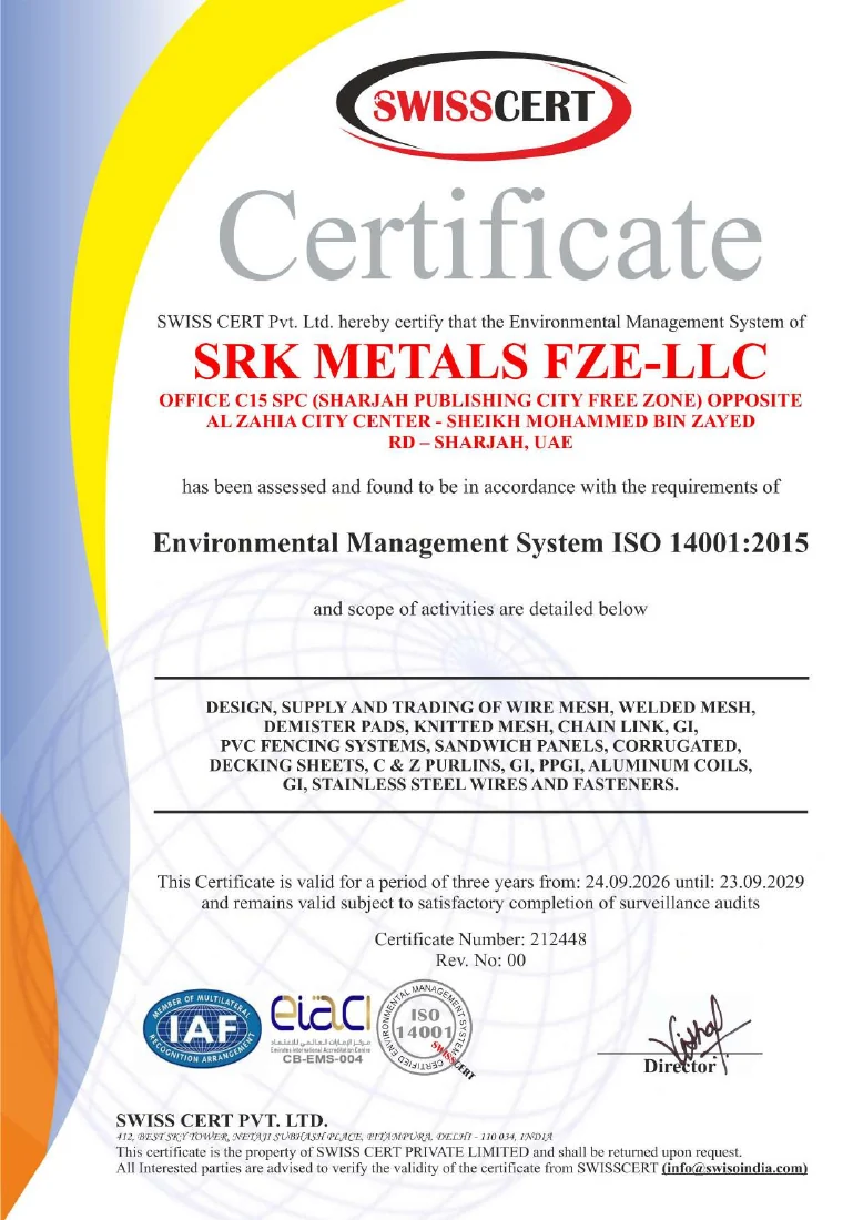 ISO 14001:2015 certificate issued to SRK METALS FZE-LLC
